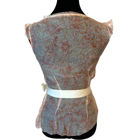 Elie Tahari 100% Silk Peach Floral Sheer Ruffle Top - Picture 6 of 6